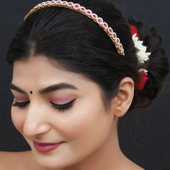 Gold Plated Brass Hairband/Mathapatti Hair Band  (Red)