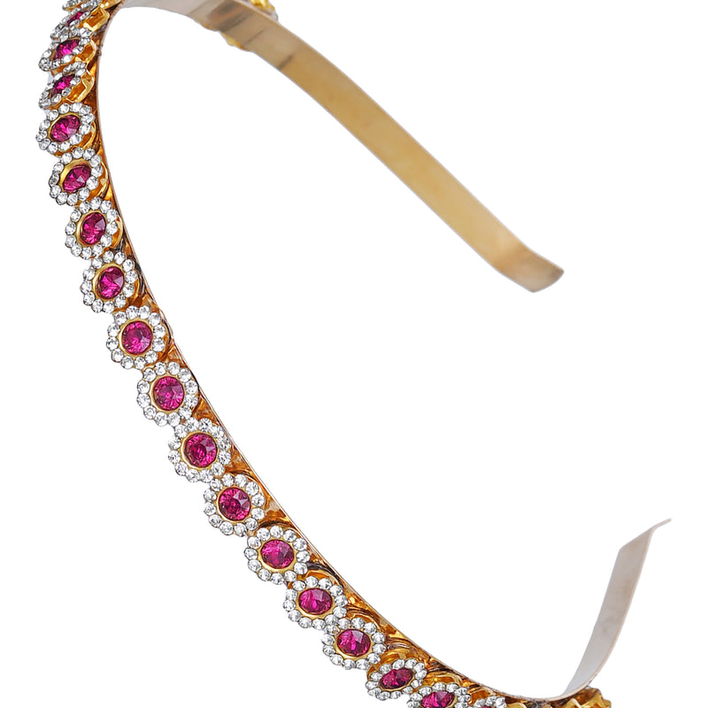 Gold Plated Brass Hairband/Mathapatti Hair Band  (Red)