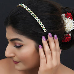 Gold Plated Brass Hairband/Mathapatti Hair Band  (GREEN)