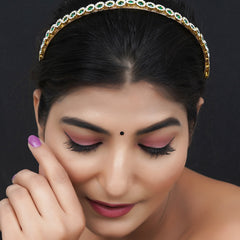 Gold Plated Brass Hairband/Mathapatti Hair Band  (GREEN)