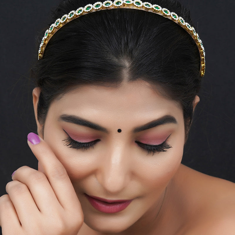 Gold Plated Brass Hairband/Mathapatti Hair Band  (GREEN)