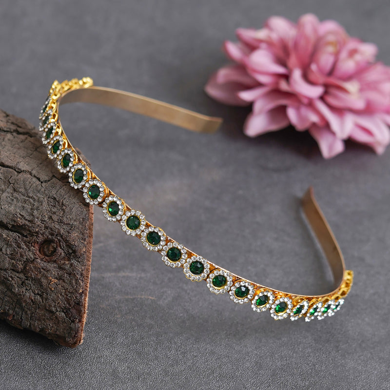 Gold Plated Brass Hairband/Mathapatti Hair Band  (GREEN)
