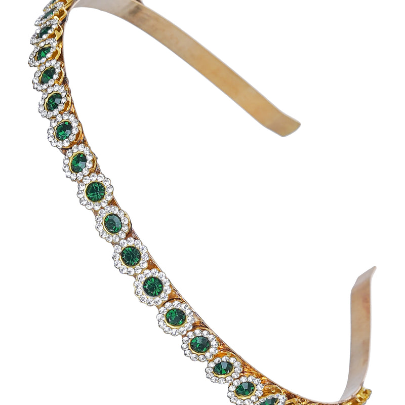 Gold Plated Brass Hairband/Mathapatti Hair Band  (GREEN)