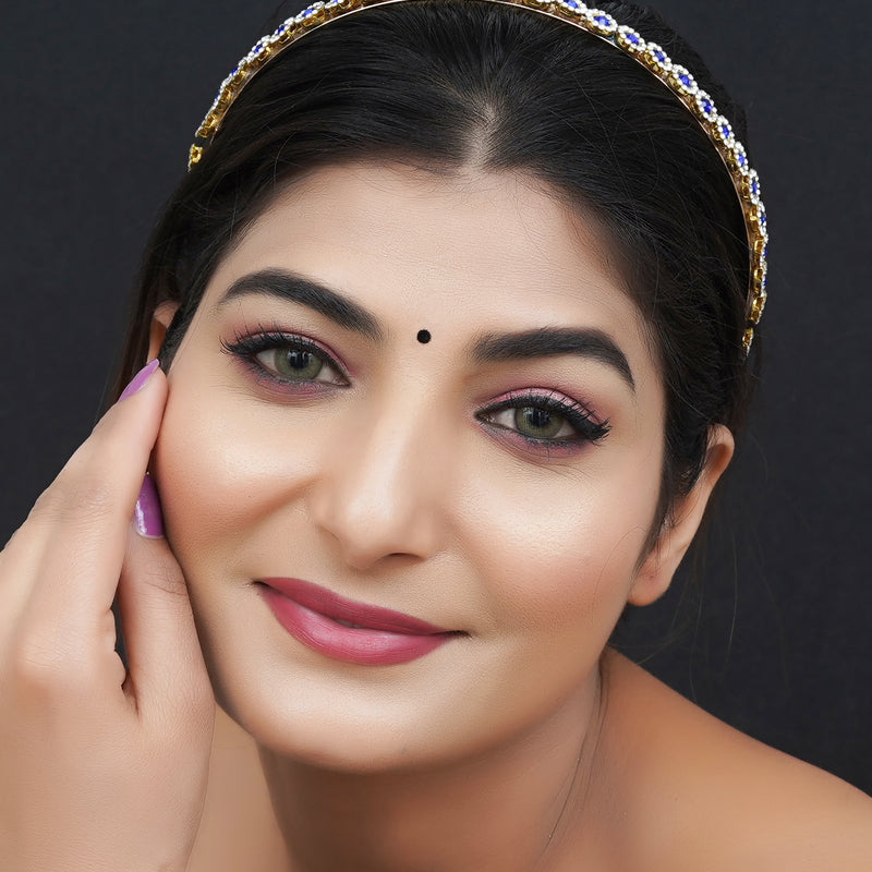 Gold Plated Brass Sunflower Style Hairband/mathapatti Hair Band  (Blue)