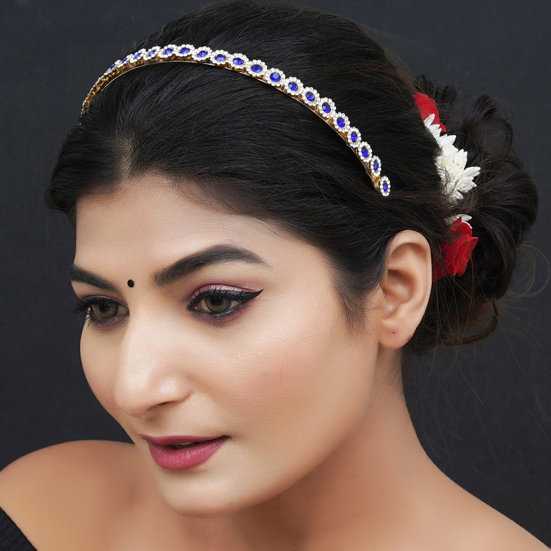 Gold Plated Brass Sunflower Style Hairband/mathapatti Hair Band  (Blue)