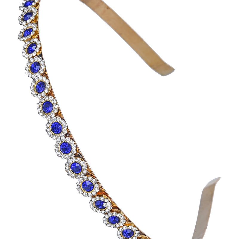 Gold Plated Brass Sunflower Style Hairband/mathapatti Hair Band  (Blue)
