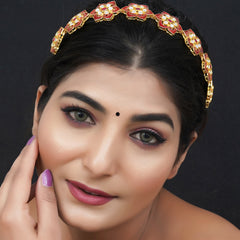 Gold Plated Brass Hairband/Mathapatti Hair Band  (Red)