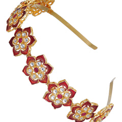 Gold Plated Brass Hairband/Mathapatti Hair Band  (Red)