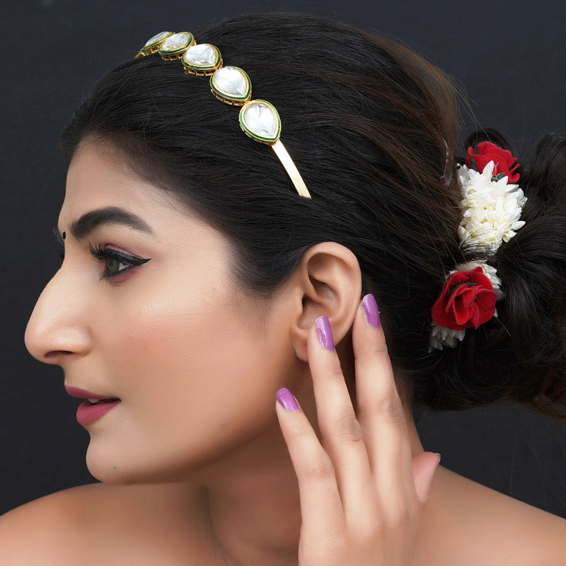 Gold Plated kundan Hairband/Mathapatti Hair Band  (Gold)