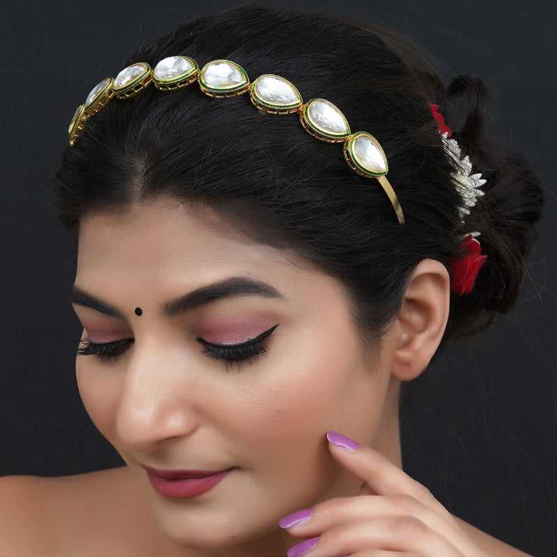 Gold Plated kundan Hairband/Mathapatti Hair Band  (Gold)
