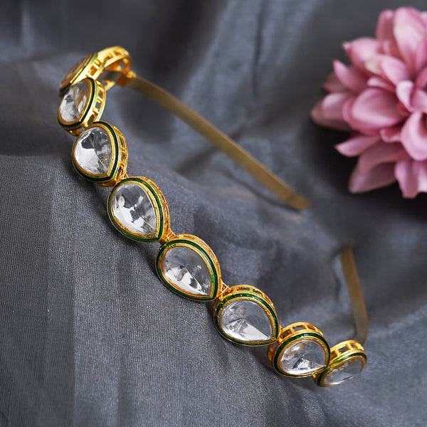 Gold Plated kundan Hairband/Mathapatti Hair Band (Gold)