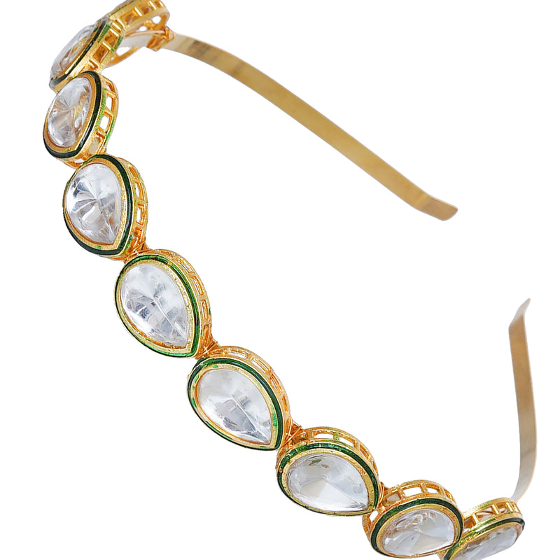 Gold Plated kundan Hairband/Mathapatti Hair Band  (Gold)