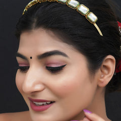 Gold Plated Brass Square Kundan Hairband/Mathapatti