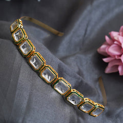 Gold Plated Brass Square Kundan Hairband/Mathapatti