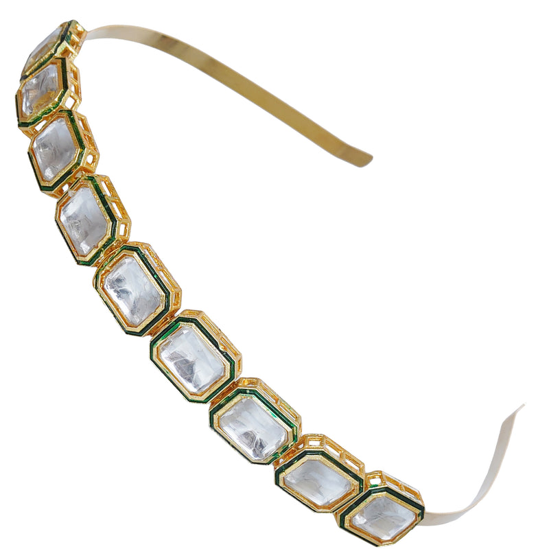 Gold Plated Brass Square Kundan Hairband/Mathapatti