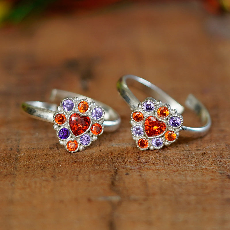 Bichiya Diamond Silver Plated Toe Ring Set