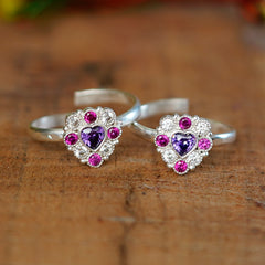 Bichiya Diamond Silver Plated Toe Ring Set