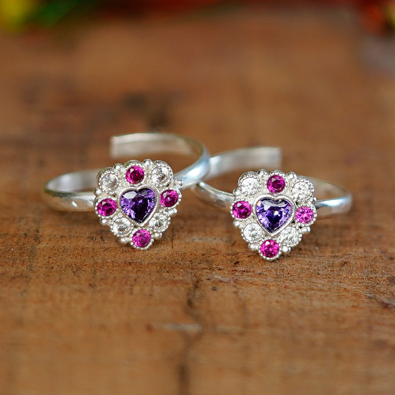 Bichiya Diamond Silver Plated Toe Ring Set