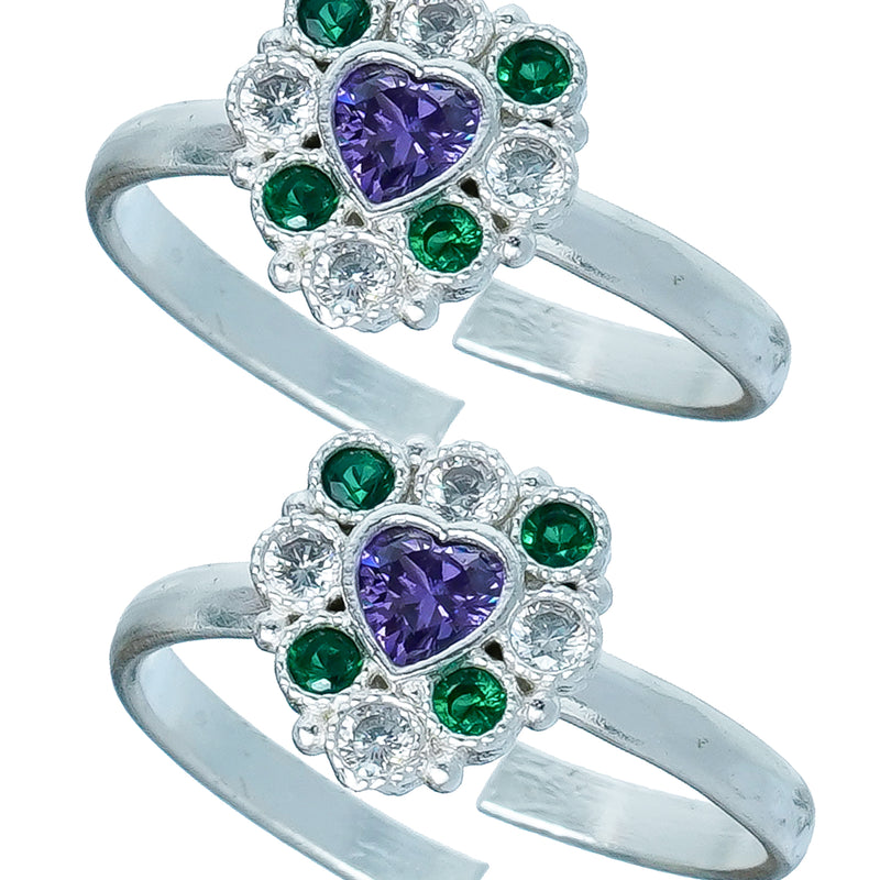 Bichiya Diamond Silver Plated Toe Ring Set