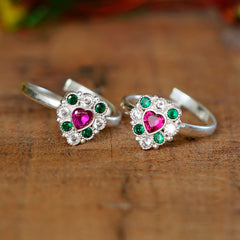 Bichiya Diamond Silver Plated Toe Ring Set