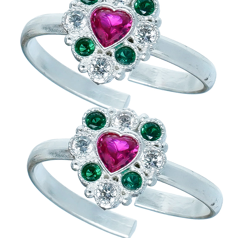 Bichiya Diamond Silver Plated Toe Ring Set