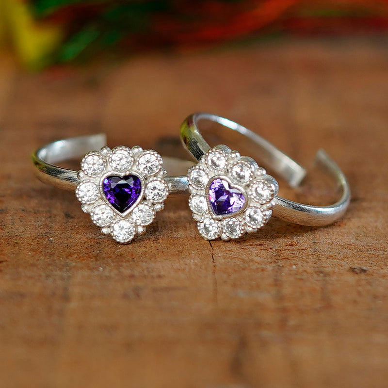 Bichiya Diamond Silver Plated Toe Ring Set