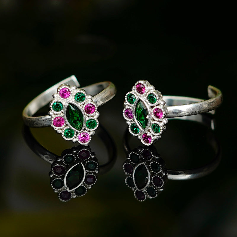 Bichiya Diamond Silver Plated Toe Ring Set