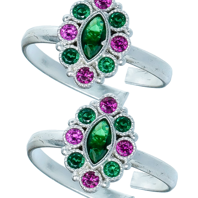 Bichiya Diamond Silver Plated Toe Ring Set