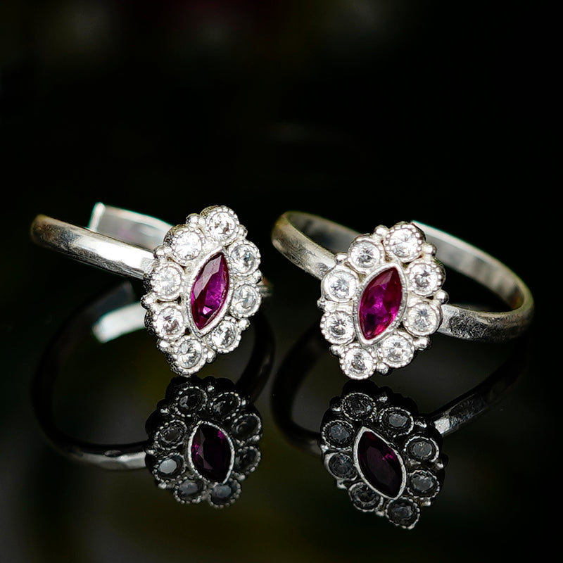 Bichiya Diamond Silver Plated Toe Ring Set