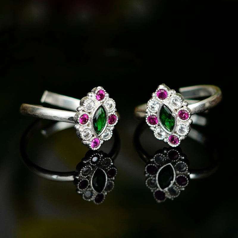 Bichiya Diamond Silver Plated Toe Ring Set