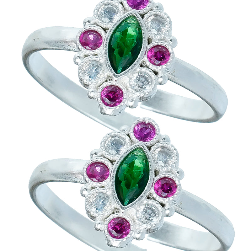 Bichiya Diamond Silver Plated Toe Ring Set