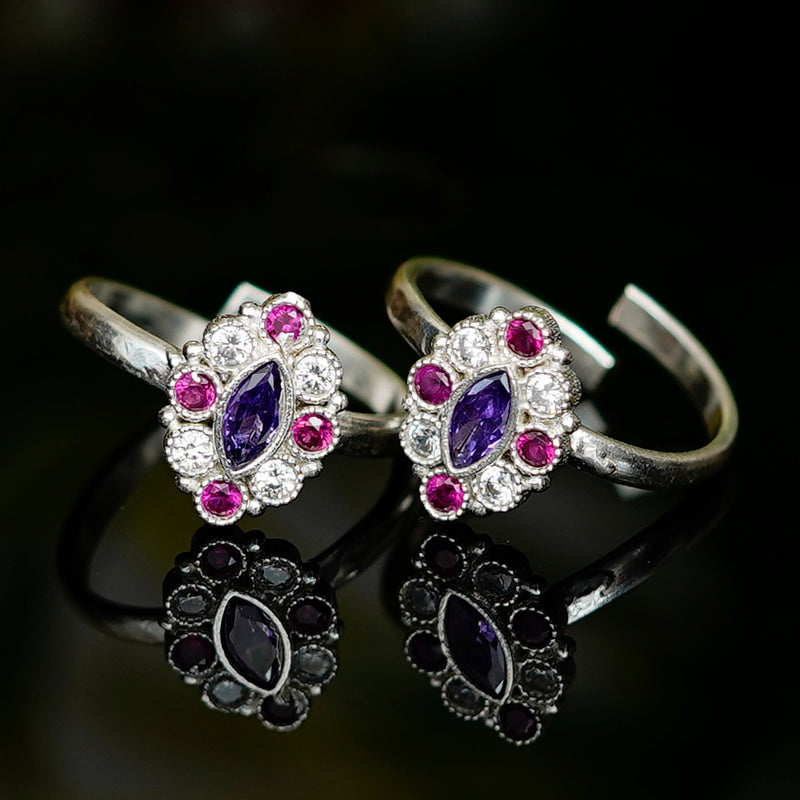 Bichiya Diamond Silver Plated Toe Ring Set