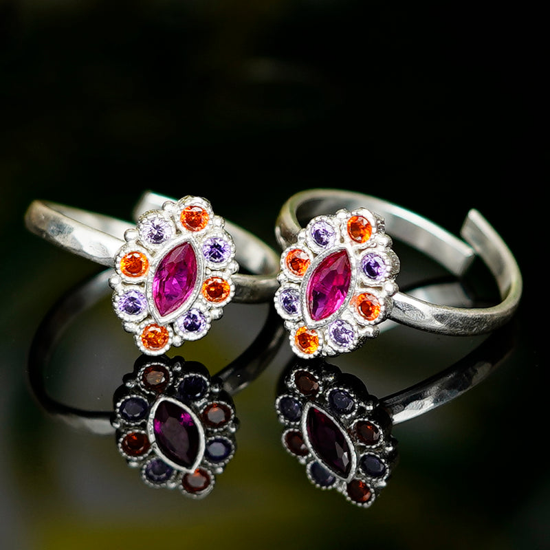 Bichiya Diamond Silver Plated Toe Ring Set