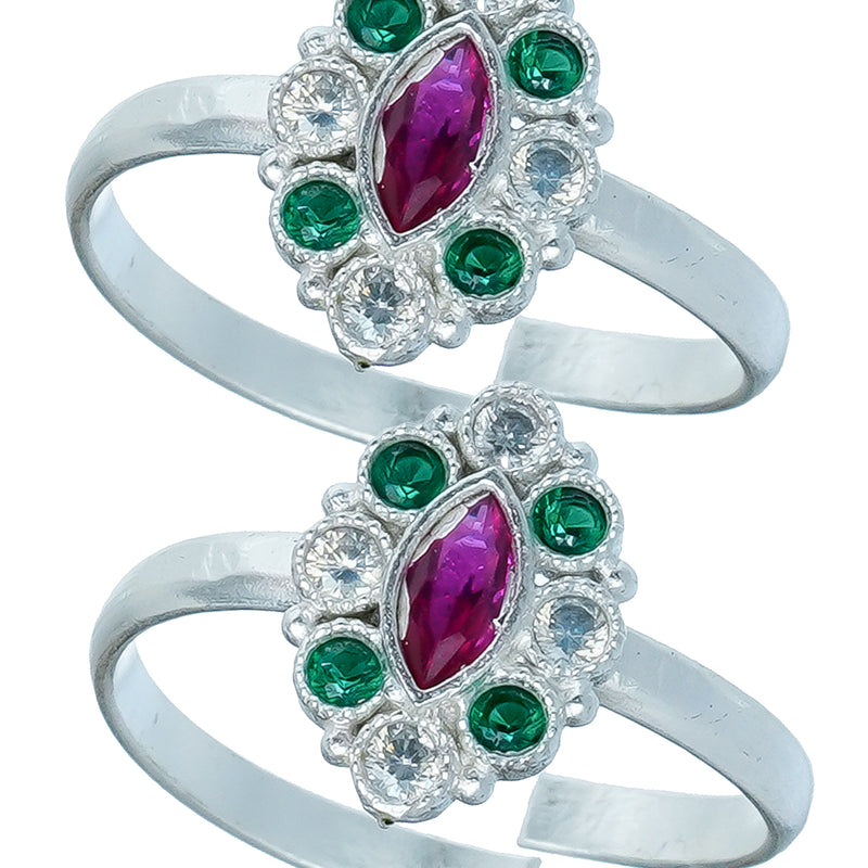 Bichiya Diamond Silver Plated Toe Ring Set