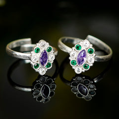 Bichiya Diamond Silver Plated Toe Ring Set