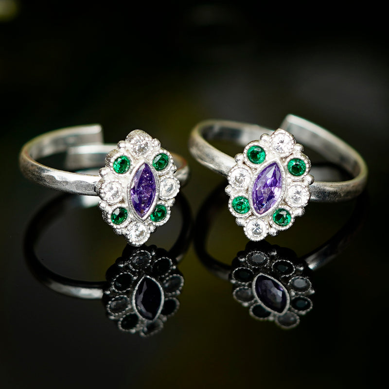 Bichiya Diamond Silver Plated Toe Ring Set