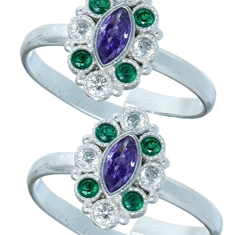 Bichiya Diamond Silver Plated Toe Ring Set