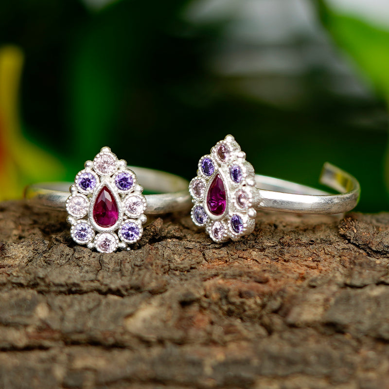 Bichiya Diamond Silver Plated Toe Ring Set