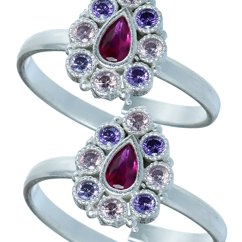 Bichiya Diamond Silver Plated Toe Ring Set