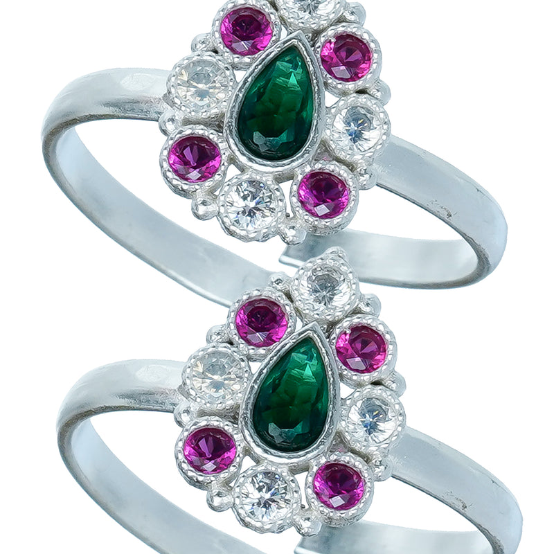 Bichiya Diamond Silver Plated Toe Ring Set