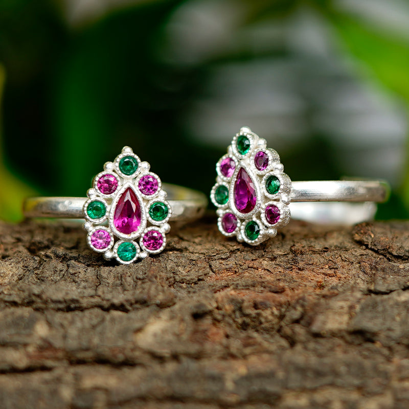 Bichiya Diamond Silver Plated Toe Ring Set