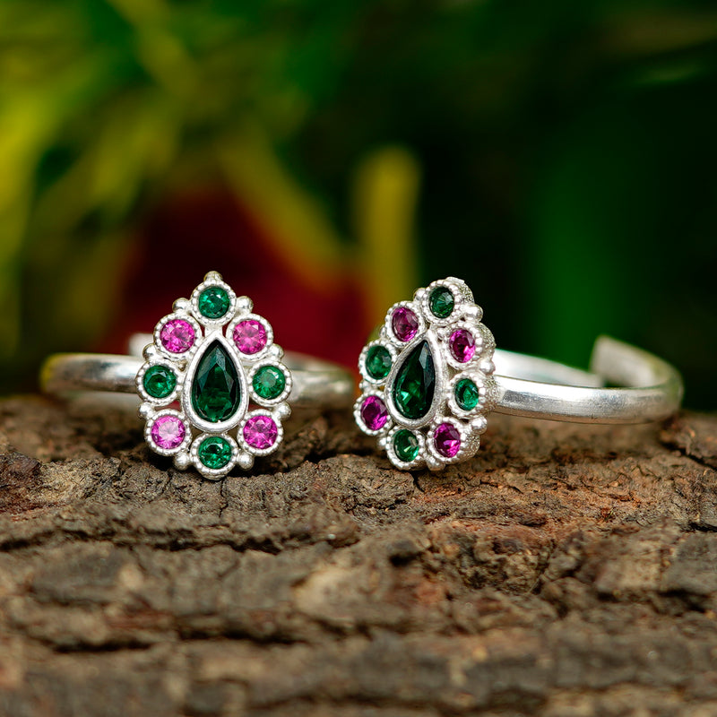 Bichiya Diamond Silver Plated Toe Ring Set