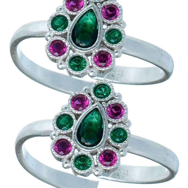 Bichiya Diamond Silver Plated Toe Ring Set