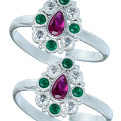 Bichiya Diamond Silver Plated Toe Ring Set