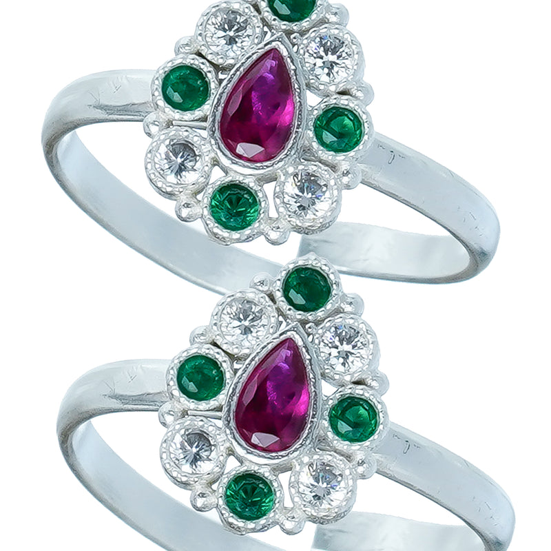 Bichiya Diamond Silver Plated Toe Ring Set