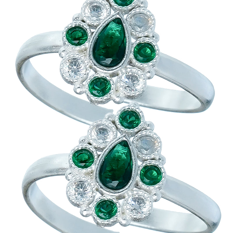 Bichiya Diamond Silver Plated Toe Ring Set