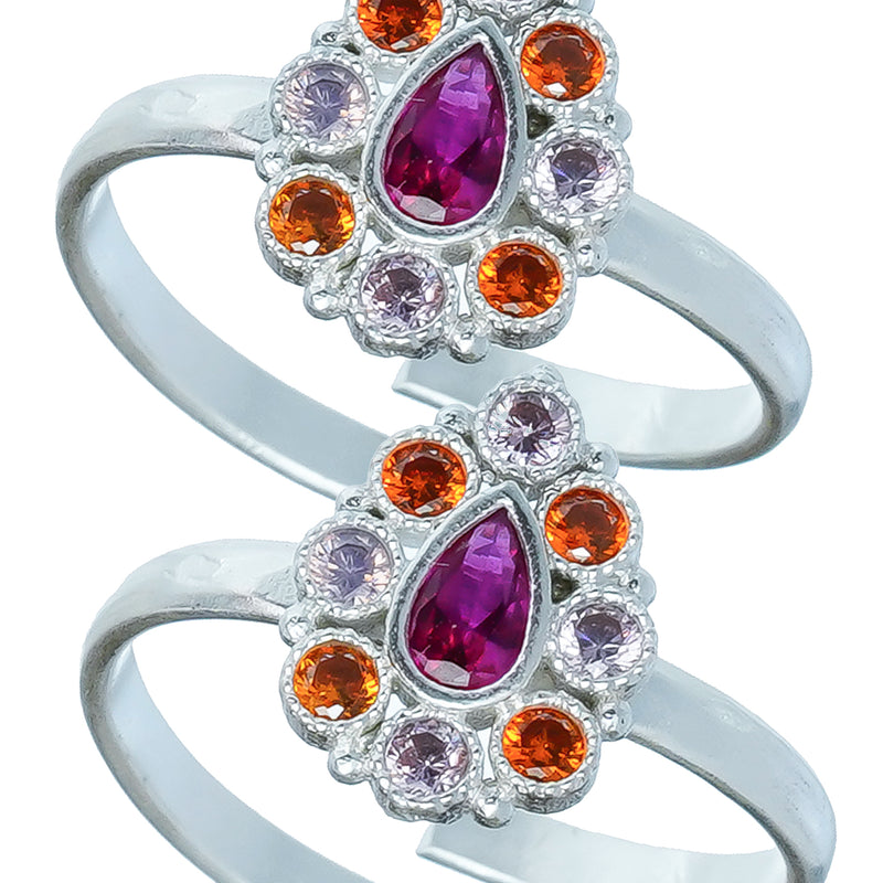 Bichiya Diamond Silver Plated Toe Ring Set