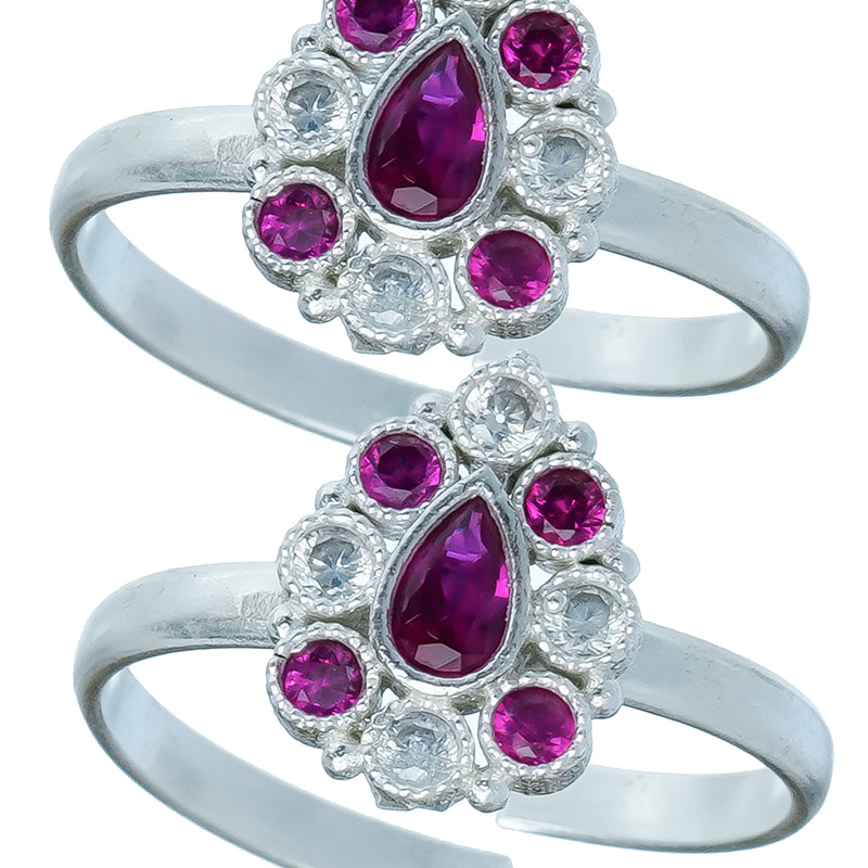 Bichiya Diamond Silver Plated Toe Ring Set