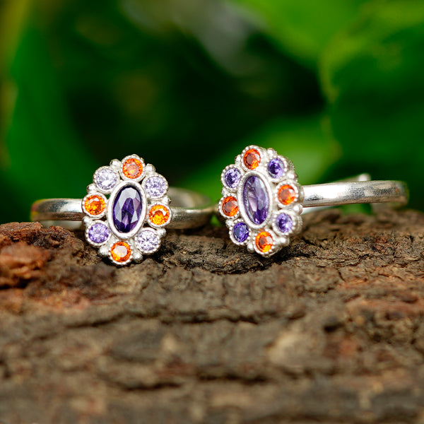 Bichiya Diamond Silver Plated Toe Ring Set