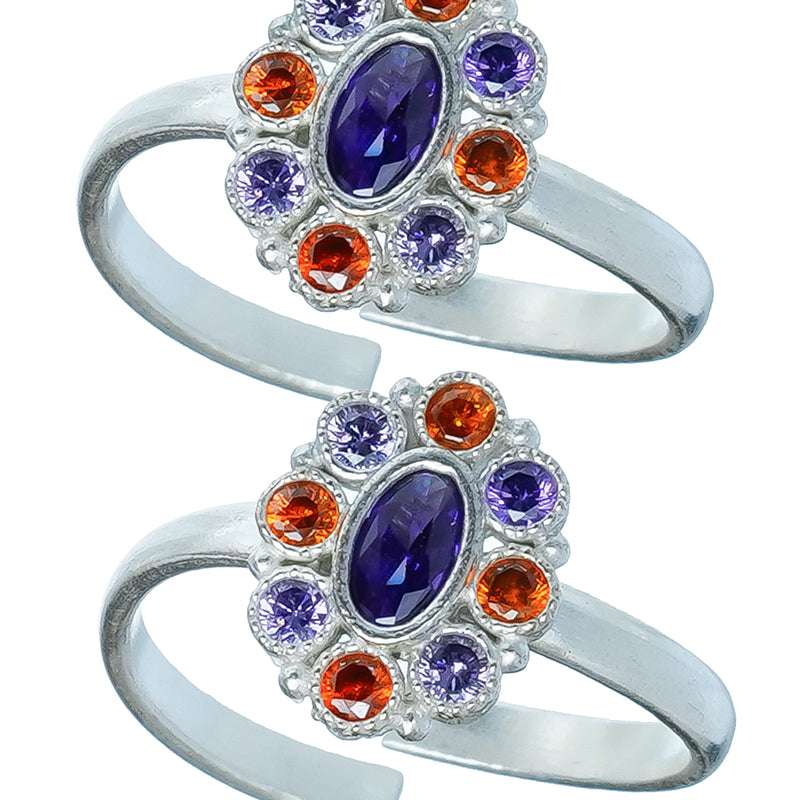 Bichiya Diamond Silver Plated Toe Ring Set